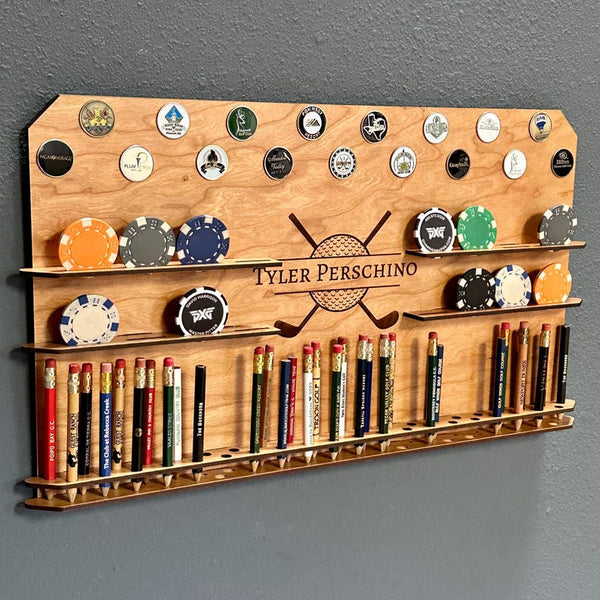 Personalized Golf Ball Marker and Pencil Display