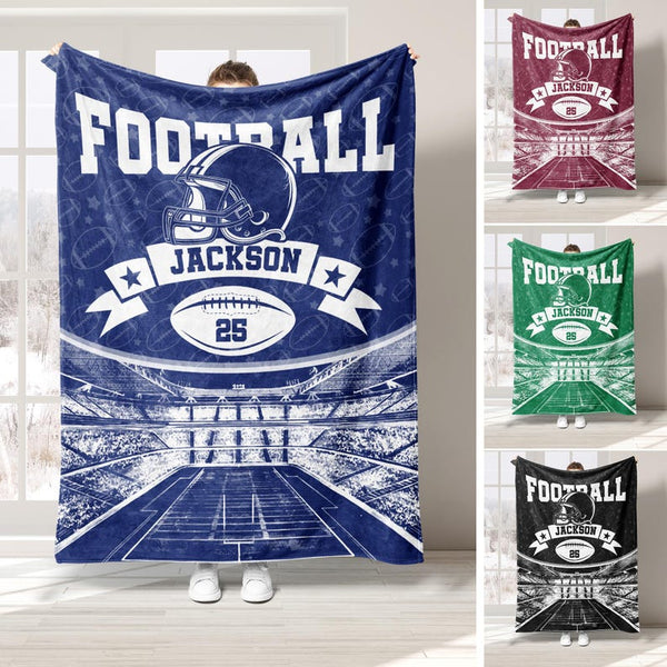 Personalized Football Blanket, Custom Name Number Football Player