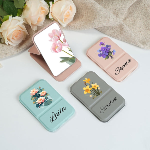 Personalized birth flower mirror: customized name gift, bridesmaid proposal gift