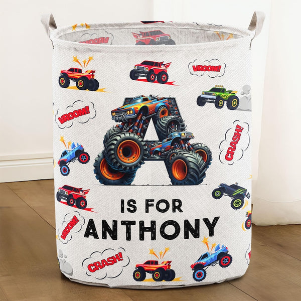 Monster Truck Alphabet, Personalized Laundry Storage Basket