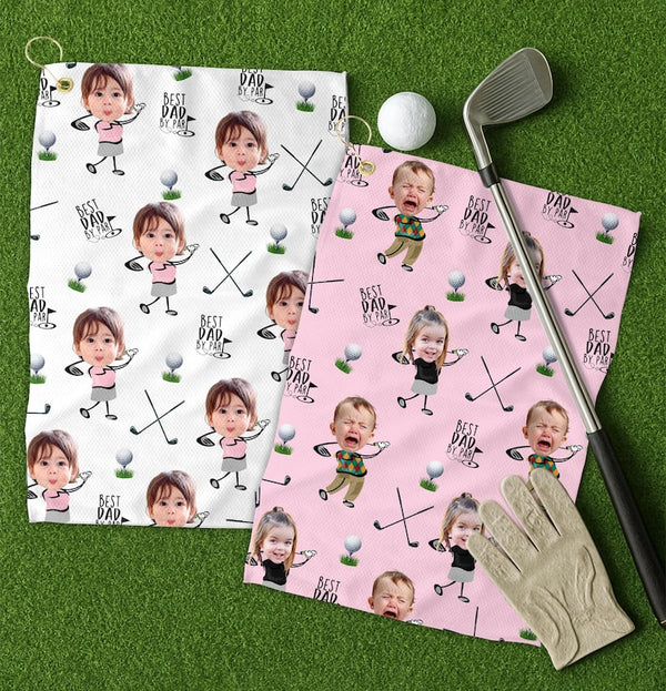 Custom Photo Golf Towel With Baby Face, Custom Dad Golf Towel With Kids Faces