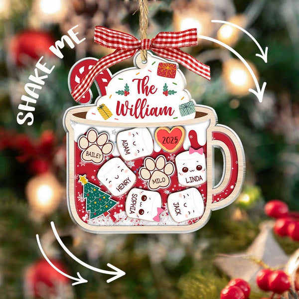 4D Shake Family Ornament With Pets, Custom Marshmallows Family Shaker Ornament
