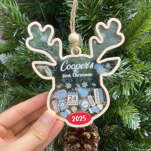 Customize Reindeer Baby 1st Christmas Ornament, 4D Shaker Baby Shower Gift