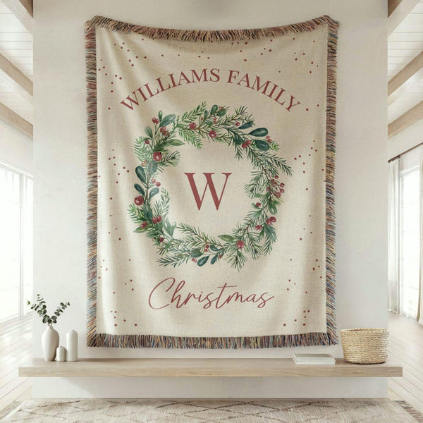 Personalized Holiday Gift Christmas Blanket Family Name Throw Blanket