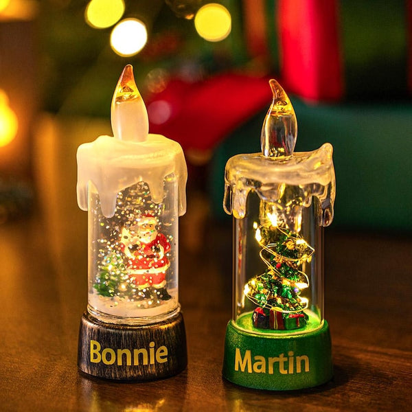 Personalized Snowman and Santa LED Flameless Candles - Customize with Wording