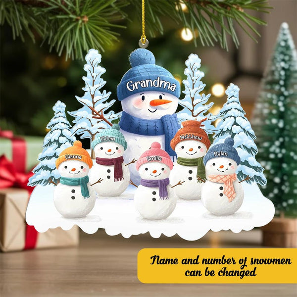 1 -8 Names Christmas Ornament, Acrylic Snowman Grandkid Ornament