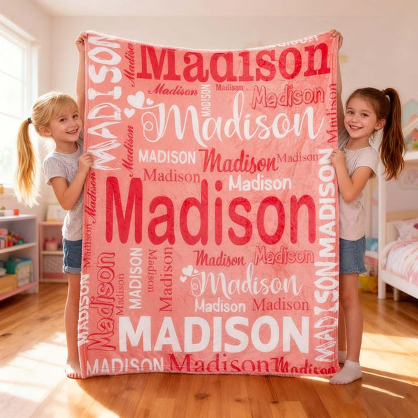 Personalized Name Fleece Blanket, Custom Word Cloud, Newborn Gift