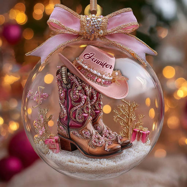 Custom Name Cow Girl Boots Acrylic Ornament