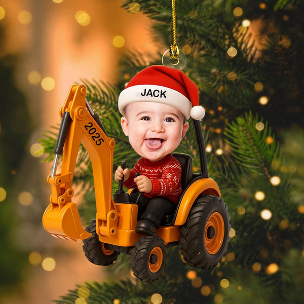 3D Effect Little Boy With Construction Vehicle Ornament