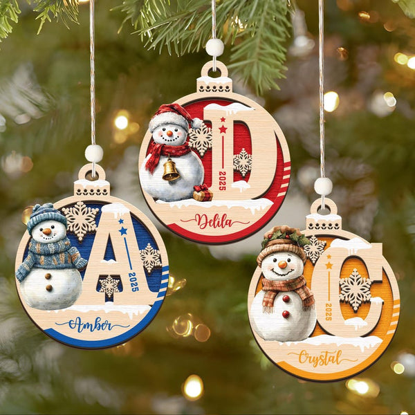 Personalized Snowman Christmas Ornament, Wooden custom name tags