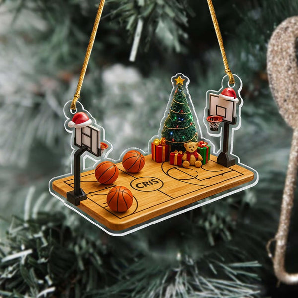 Personalized Basketball Court Flat 2D Christmas Ornament