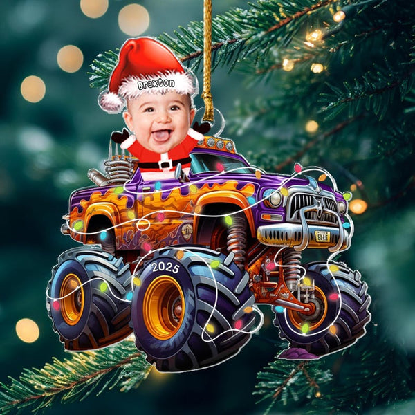 Custom Photo Kid Face Monster Truck Ornament, Personalized Acrylic Photo Ornament