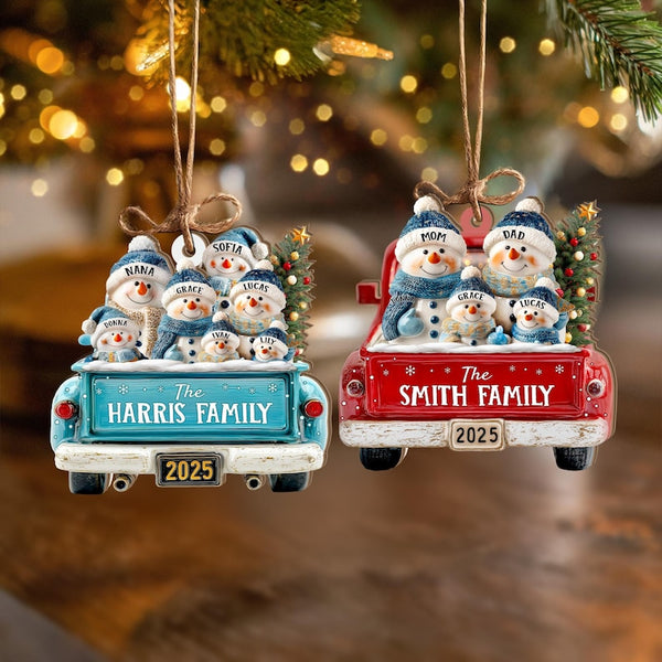 Personalized Snowman Family Ornament, Custom Family Of 3 4 5 6 Christmas Ornament
