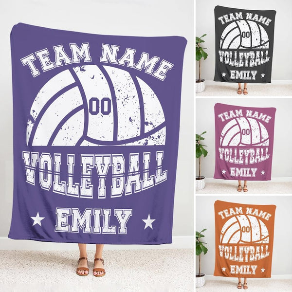 Custom Volleyball Player Blanket, Personalized Team Name & Number Fleece Throw,