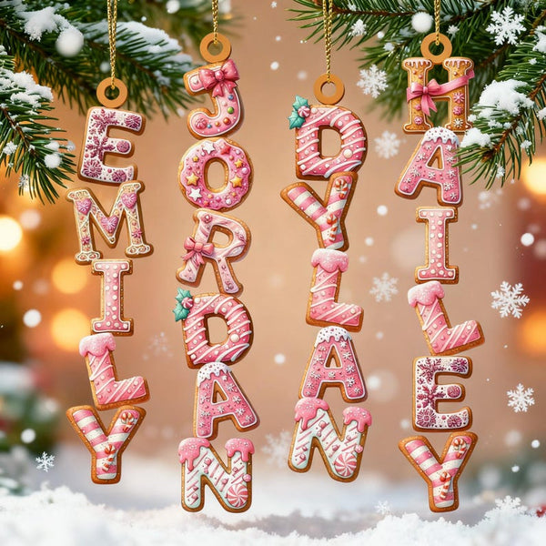 Pink Christmas Gingerbread Alphabet Ornament, Christmas Tag for Stockings