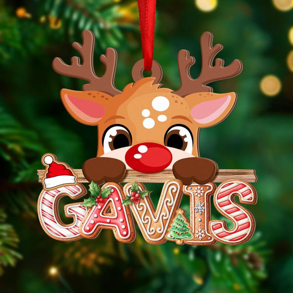 Gingerbread Letter Ornament, Peeking Reindeer Alphabet Ornament