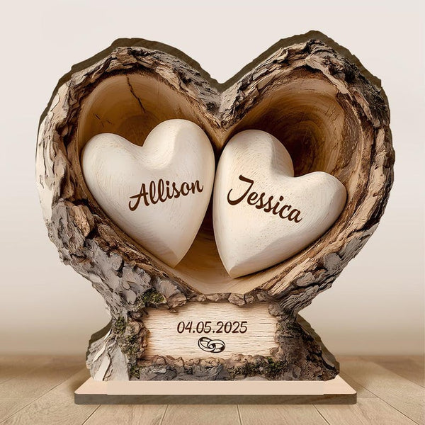 Custom Wooden Tree Hole Heart Decor,Personalized Couple Name Date Wooden Decor For Couple