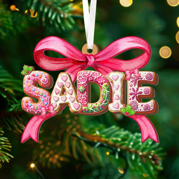 Coquette Pink Christmas Gingerbread Alphabet Ornament