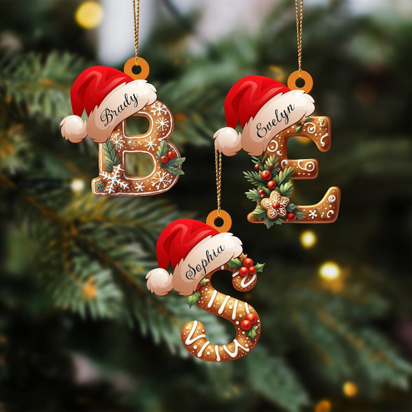 Personalized Gingerbread Letter Ornament, Custom Initial Christmas Decoration