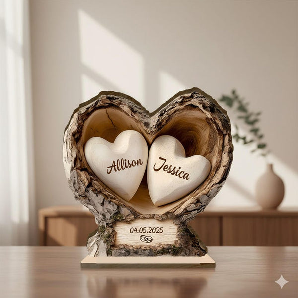 Custom Wooden Tree Hole Heart Decor,Personalized Couple Name Date Wooden Decor For Couple