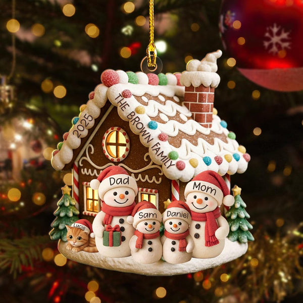 Personalized Gingerbread House Ornament, Custom Snowman Family Gift