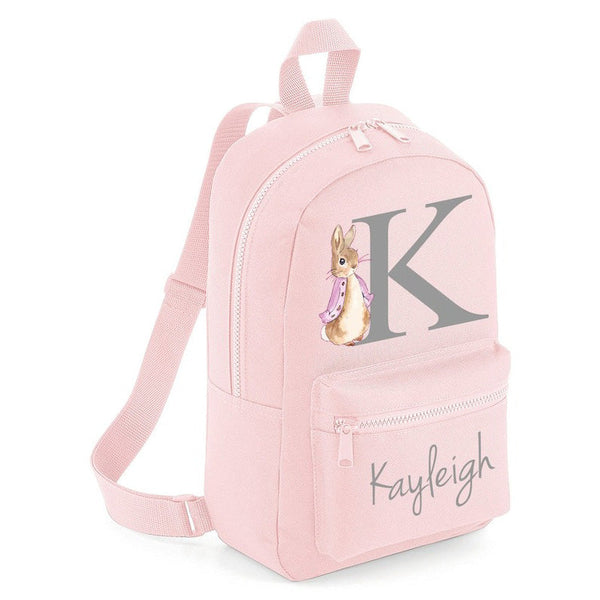Personalised Name Initial Backpack with Pink Rabbit Design
