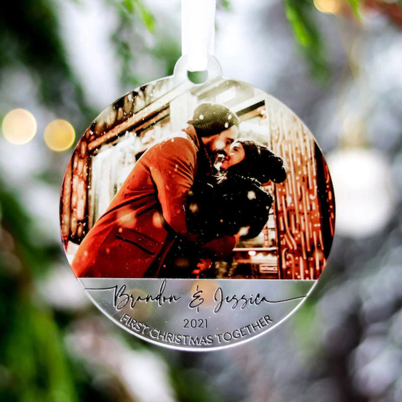 Our First 1st Christmas Couple Ornament, Personalised Photo Couple Christmas Tree Bauble