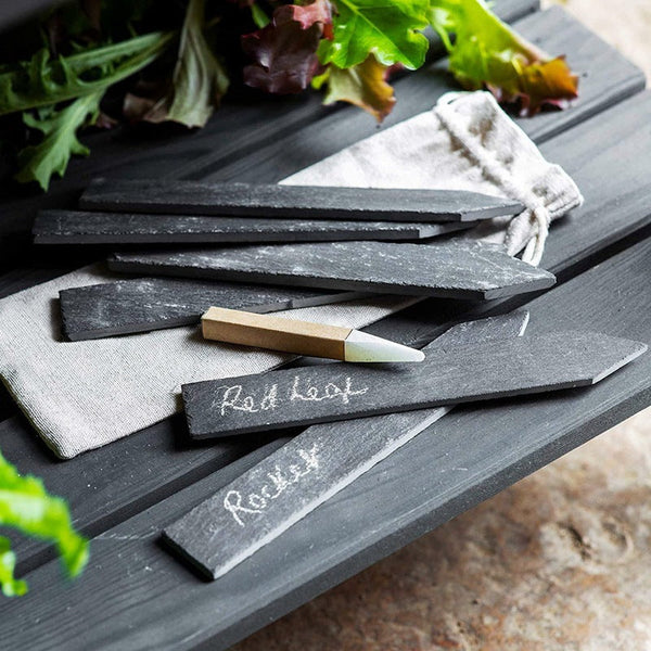 Slate Herb Tags with Soapstone Pencil - Herb Planter Plant Tag Markers Grey Natural Slate Garden Set of 20