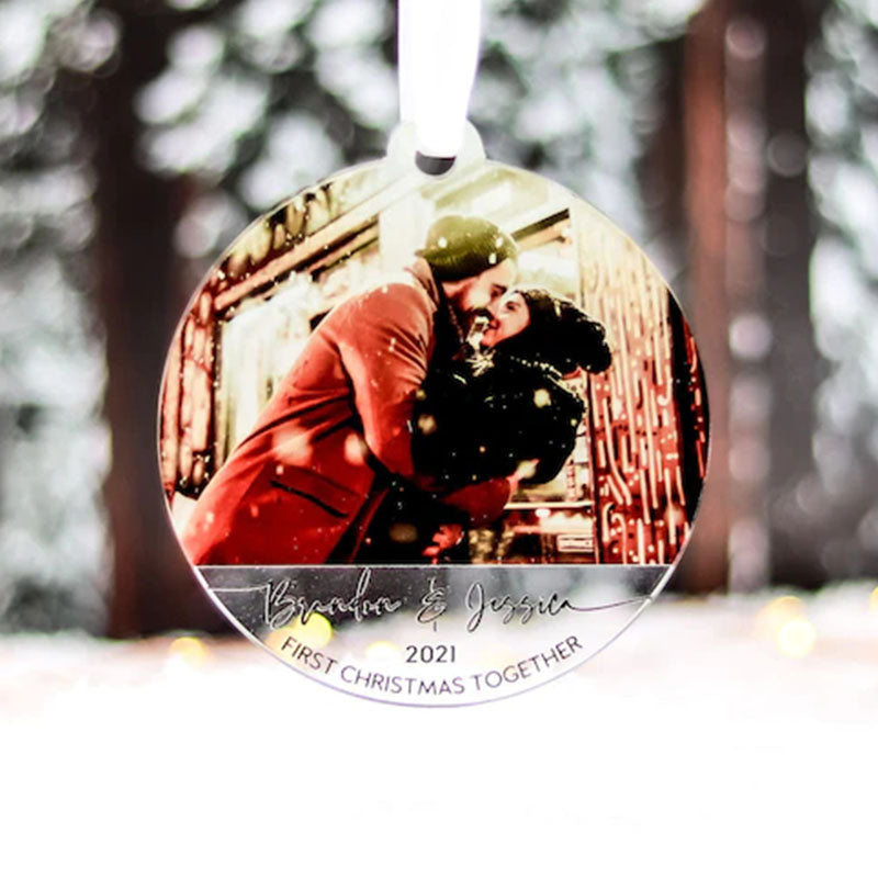 Our First 1st Christmas Couple Ornament, Personalised Photo Couple Christmas Tree Bauble