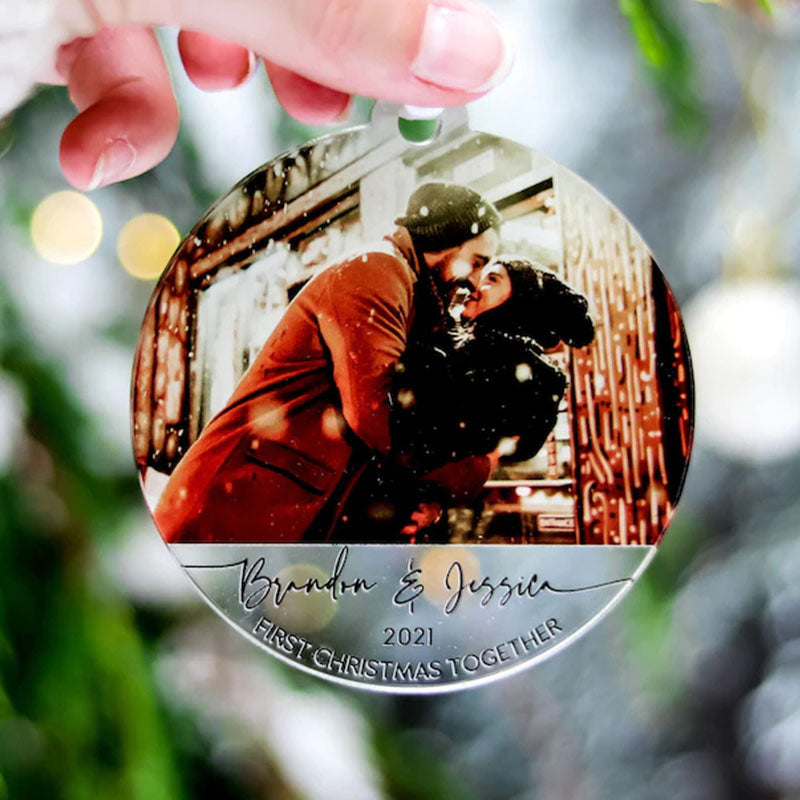 Our First 1st Christmas Couple Ornament, Personalised Photo Couple Christmas Tree Bauble