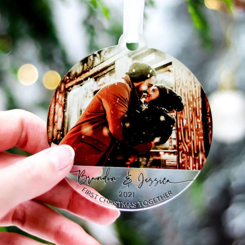 Our First 1st Christmas Couple Ornament, Personalised Photo Couple Christmas Tree Bauble