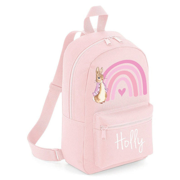 Personalised Pink Rainbow Rabbit Backpack  Back To School