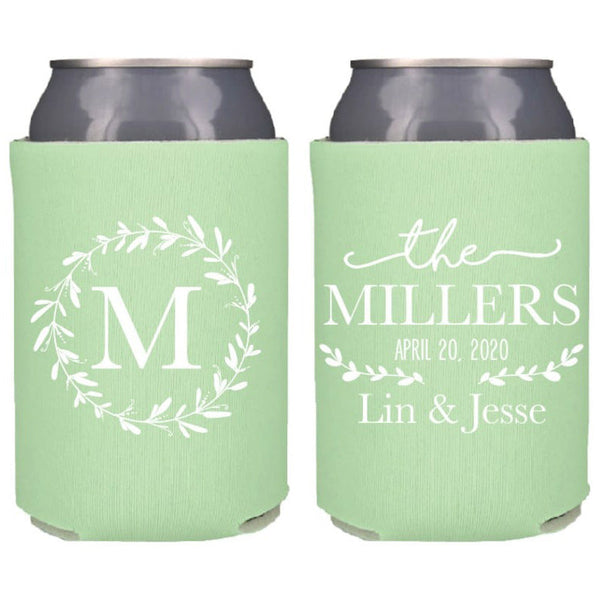 Personalized Floral Wreath Wedding Favor Can Cooler