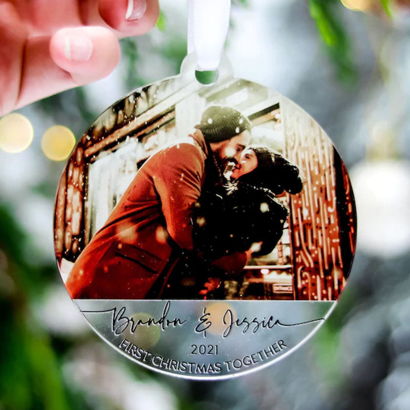 Our First 1st Christmas Couple Ornament, Personalised Photo Couple Christmas Tree Bauble